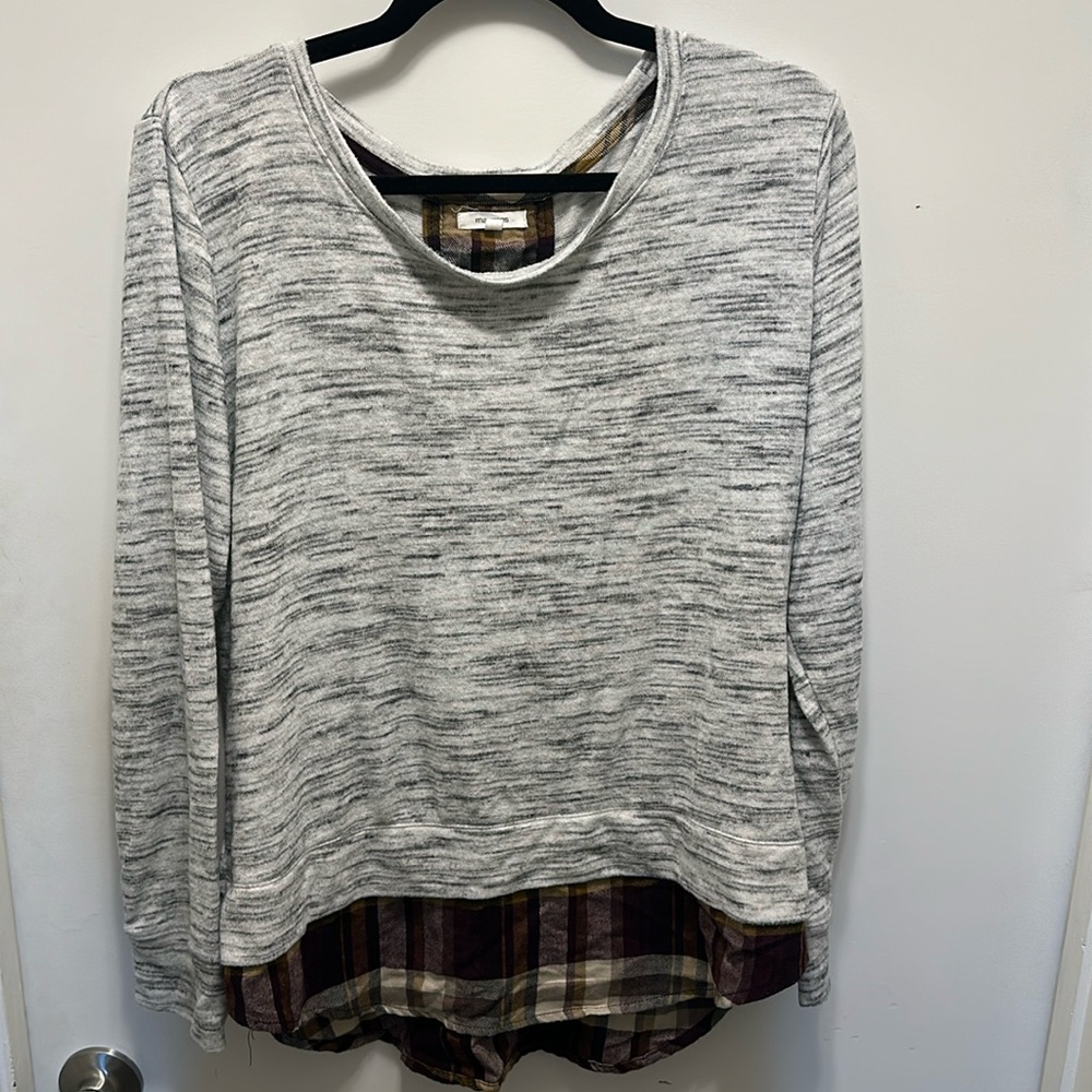 Maurices Plaid Layered and White Long Sleeve Shirt Size L